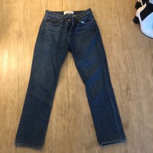 Reformation jeans, five buttons, bluest blue